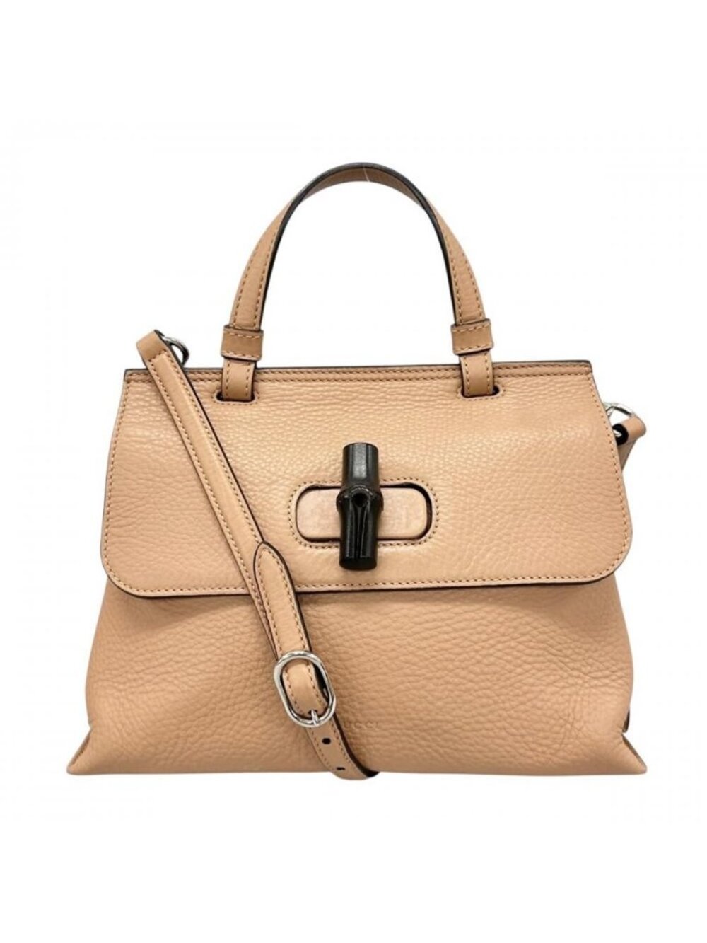 Gucci 2-Way Bamboo Daily Shoulder Bag Crossbody Leather Beige Silver